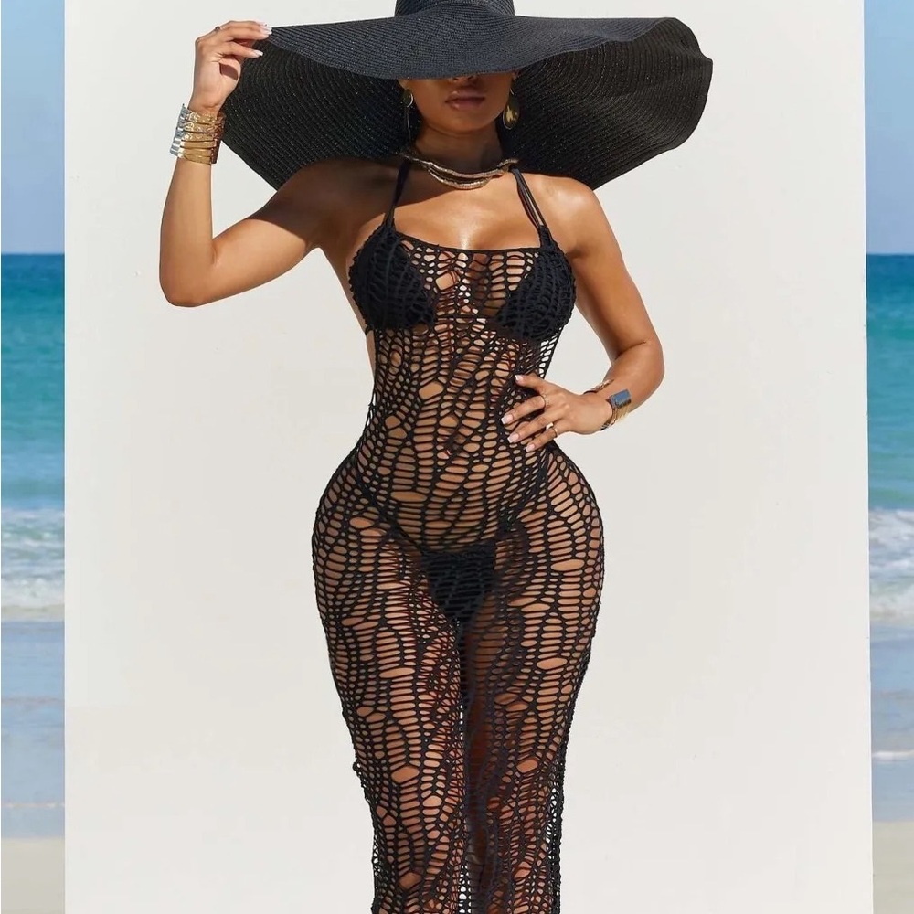 Beach Bathing Suit Sexy Cover Ups Crochet Knitted Women 3 Piece set Bikini Set